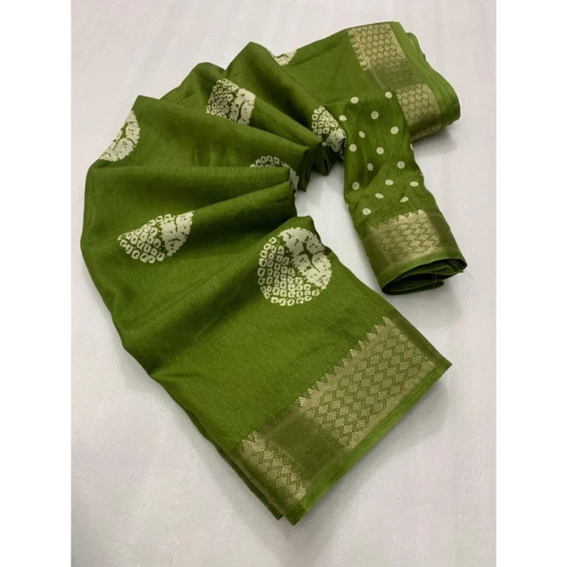 Generic Women's Cotton Crape Printed Saree With Unstitched Blouse 5.5Mtr (Green)
