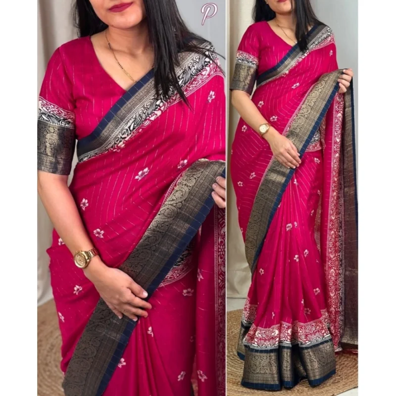 Alternative view of Generic Women's Cotton Silk Printed Saree With Unstitched Blouse 5.5Mtr (Pink)