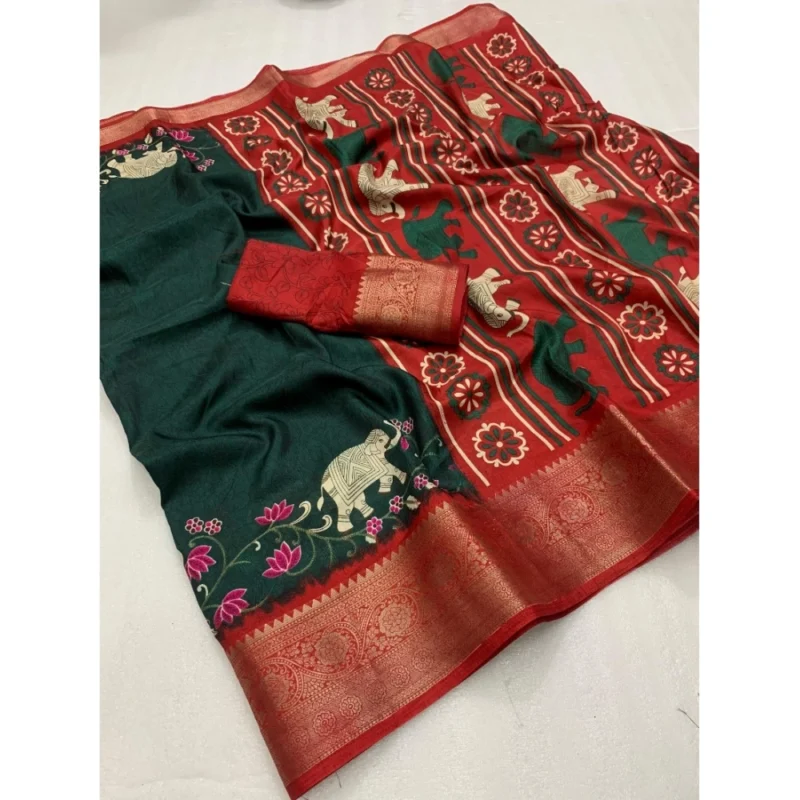 Alternative view of Generic Women's Dola Silk Printed Saree With Unstitched Blouse 5.5Mtr (Green)