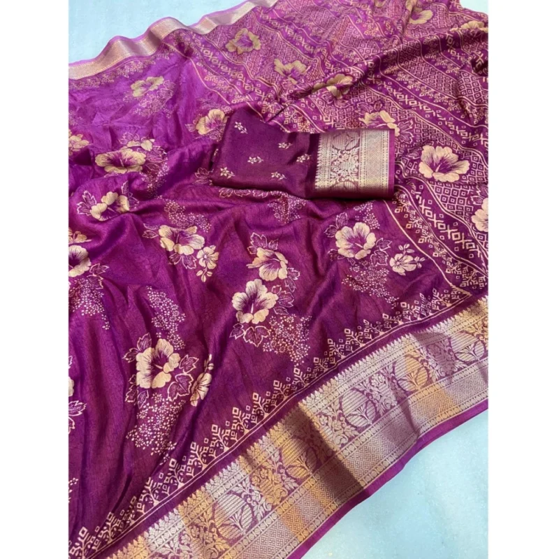 Alternative view of Generic Women's Jacquard Printed Saree With Unstitched Blouse 5.5Mtr (Wine)