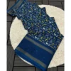 Generic Women's Dola Silk Printed Saree With Unstitched Blouse 5.5Mtr (Blue)