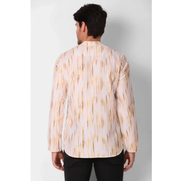 Men's Cotton Rayon Digital Printed Mandarin Collar Short Kurta (Peach) - Image 3