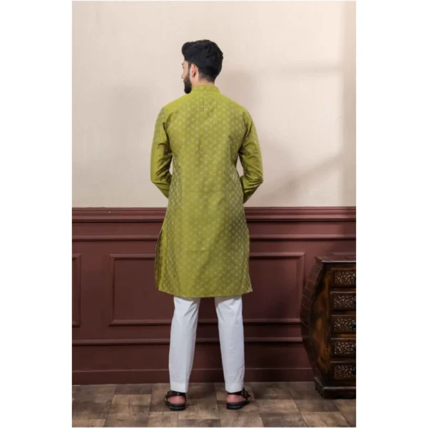 Men's Casual Cotton Printed Full Sleeve Kurta Pyjama Set (Mahendi) - Image 4