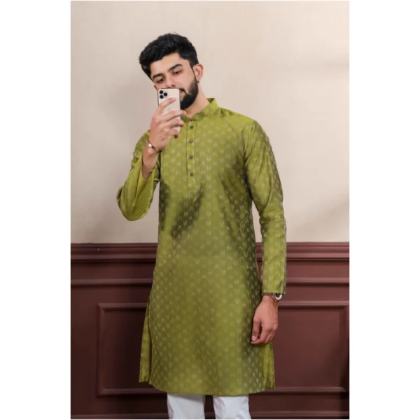 Men's Casual Cotton Printed Full Sleeve Kurta Pyjama Set (Mahendi) - Image 3