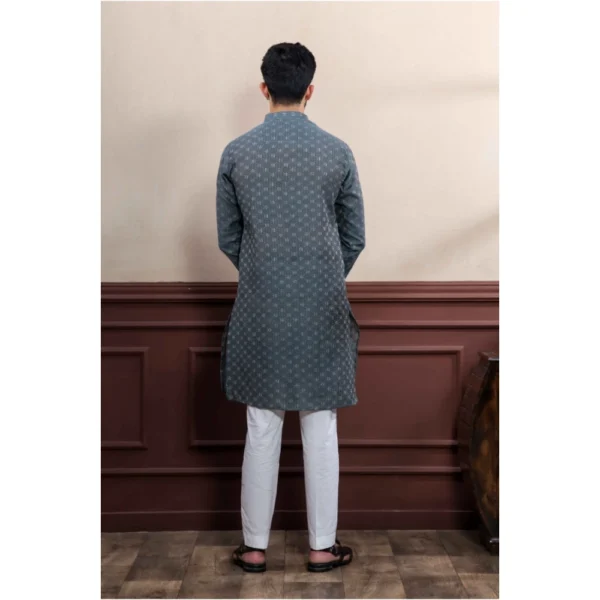 Men's Casual Cotton Printed Full Sleeve Kurta Pyjama Set (Grey) - Image 4