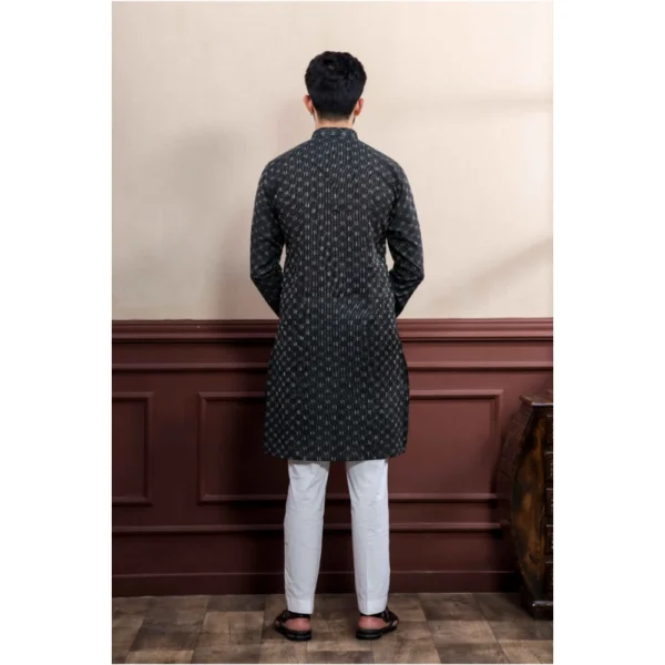 Men's Casual Cotton Printed Full Sleeve Kurta Pyjama Set (Black) - Image 4