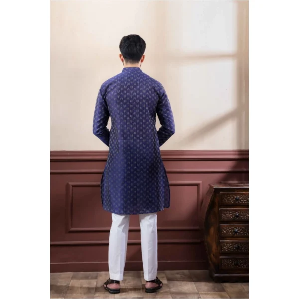 Men's Casual Cotton Printed Full Sleeve Kurta Pyjama Set (Navy Blue) - Image 4