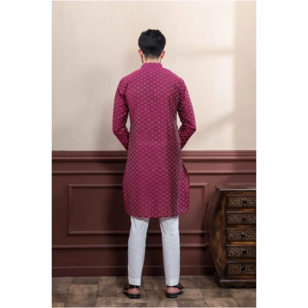 Men's Casual Cotton Printed Full Sleeve Kurta Pyjama Set (Purple) - Image 4