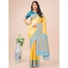 Generic Women's Lichi Silk Printed Saree With Unstitched Blouse 5.5Mtr (Yellow)
