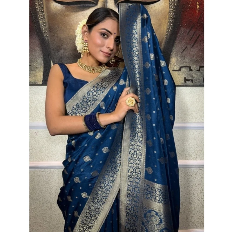 Alternative view of Women's Silk Printed Saree With Unstitched Blouse 5.5Mtr (Rama)