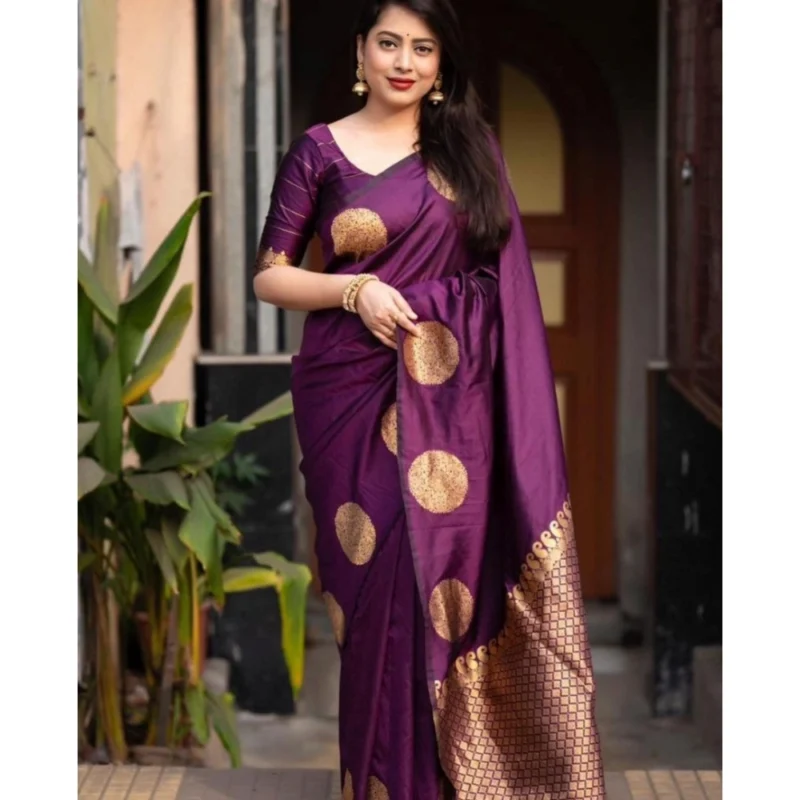 Alternative view of Women's Silk Printed Saree With Unstitched Blouse 5.5Mtr (Wine)