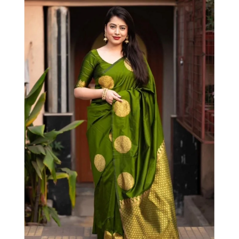 Alternative view of Women's Silk Printed Saree With Unstitched Blouse 5.5Mtr (Green)