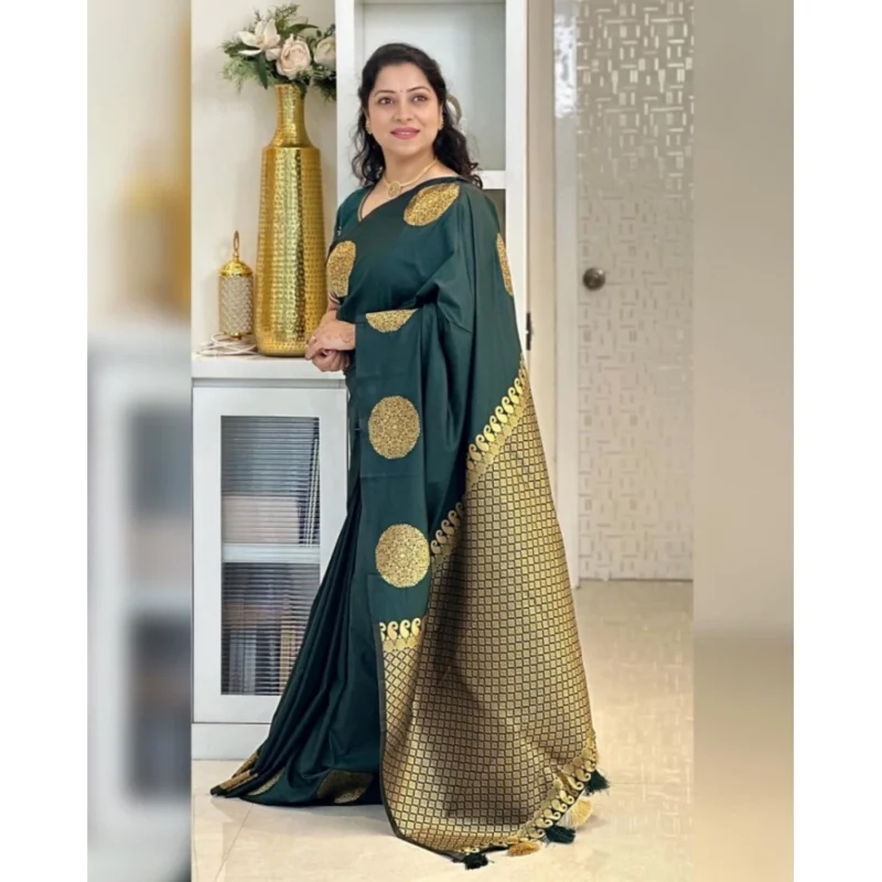 Alternative view of Women's Silk Printed Saree With Unstitched Blouse 5.5Mtr (Green)
