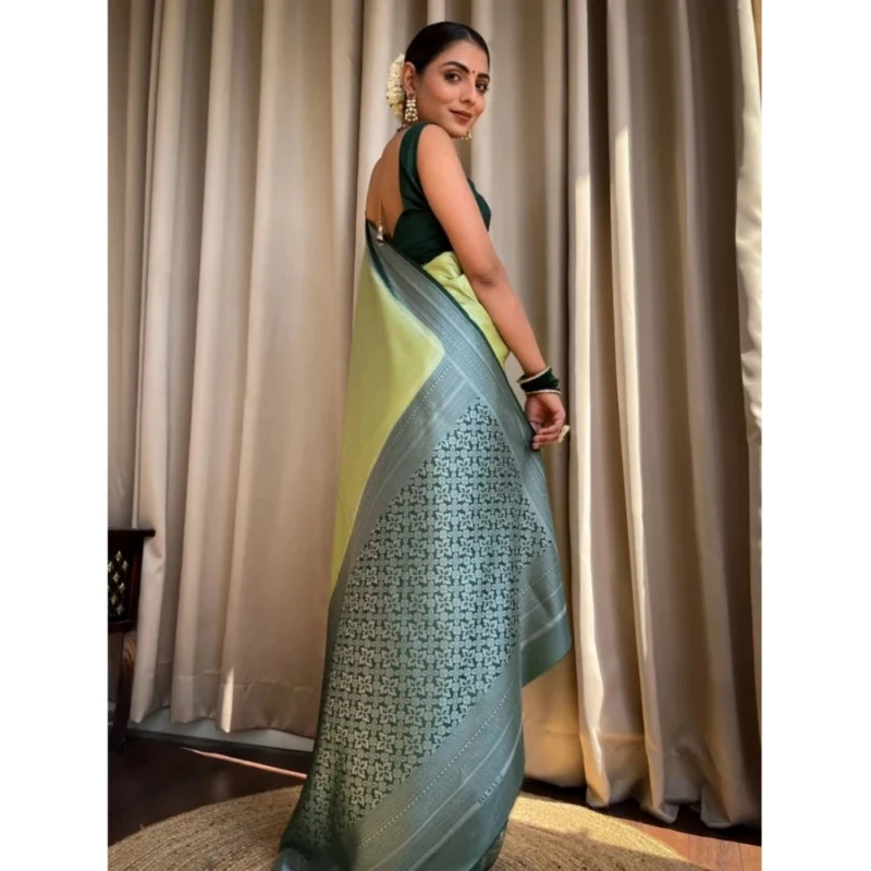 Alternative view of Women's Silk Printed Saree With Unstitched Blouse 5.5Mtr (Sea Green)