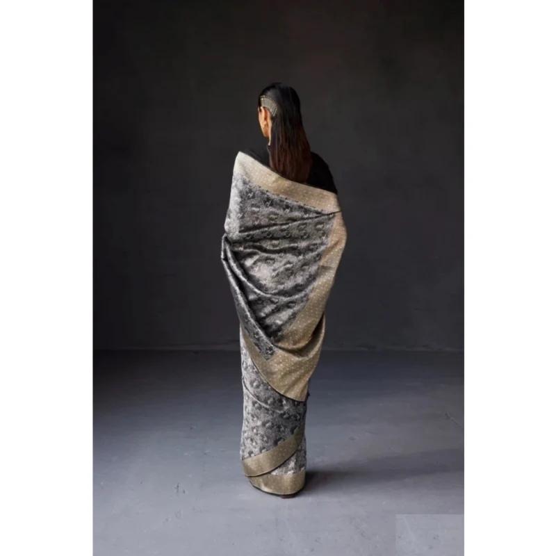 Alternative view of Women's Silk Printed Saree With Unstitched Blouse 5.5Mtr (Grey)