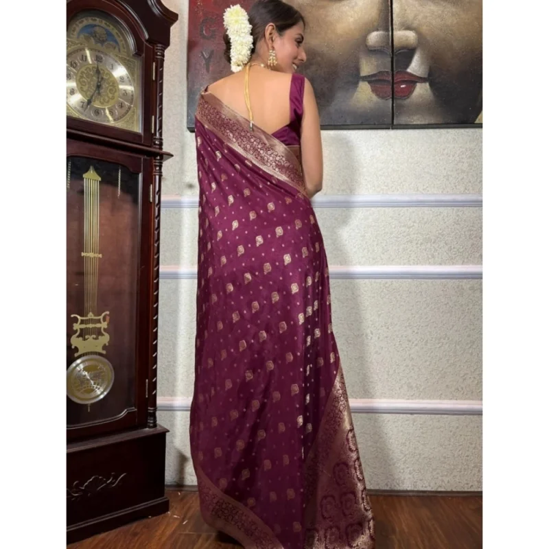 Alternative view of Women's Silk Printed Saree With Unstitched Blouse 5.5Mtr (Wine)