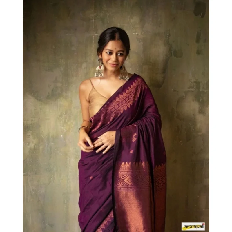 Alternative view of Women's Silk Printed Saree With Unstitched Blouse 5.5Mtr (Wine)