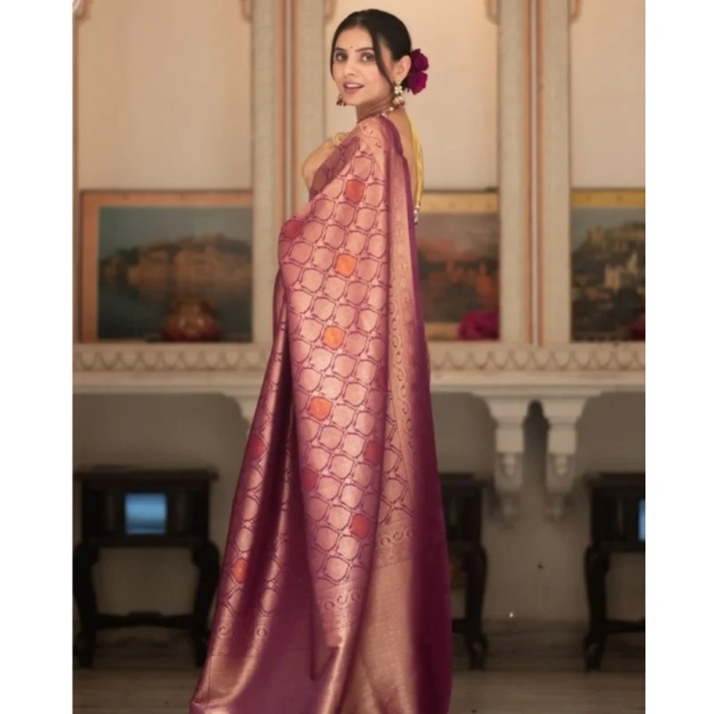 Alternative view of Women's Silk Printed Saree With Unstitched Blouse 5.5Mtr (Wine)