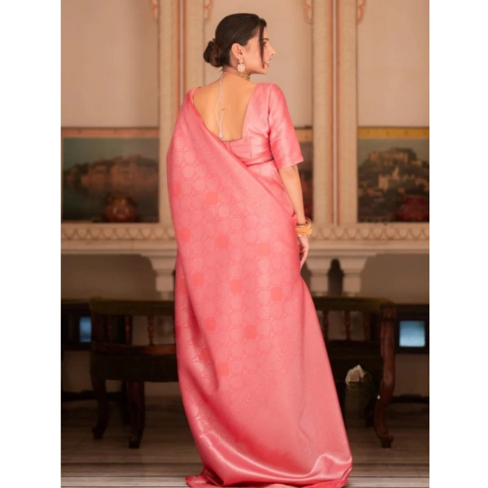 Women's Silk Printed Saree With Unstitched Blouse 5.5Mtr (Pink) - Image 3