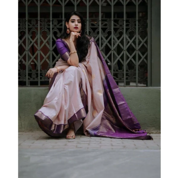Women's Silk Printed Saree With Unstitched Blouse 5.5Mtr (Purple) - Image 3