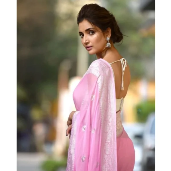 Generic Women's Cotton  Printed Saree With Unstitched Blouse 5.5Mtr (Pink) - Image 3