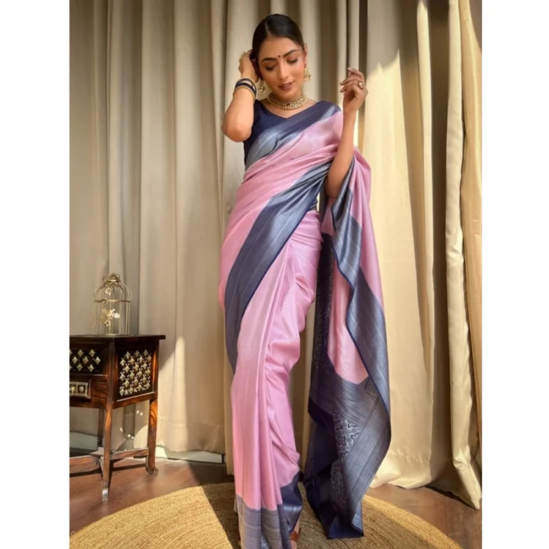 Alternative view of Women's Silk Printed Saree With Unstitched Blouse 5.5Mtr (Pink)