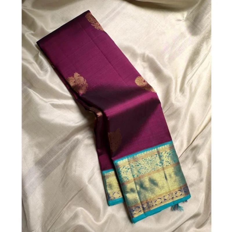 Alternative view of Women's Silk Printed Saree With Unstitched Blouse 5.5Mtr (Wine)