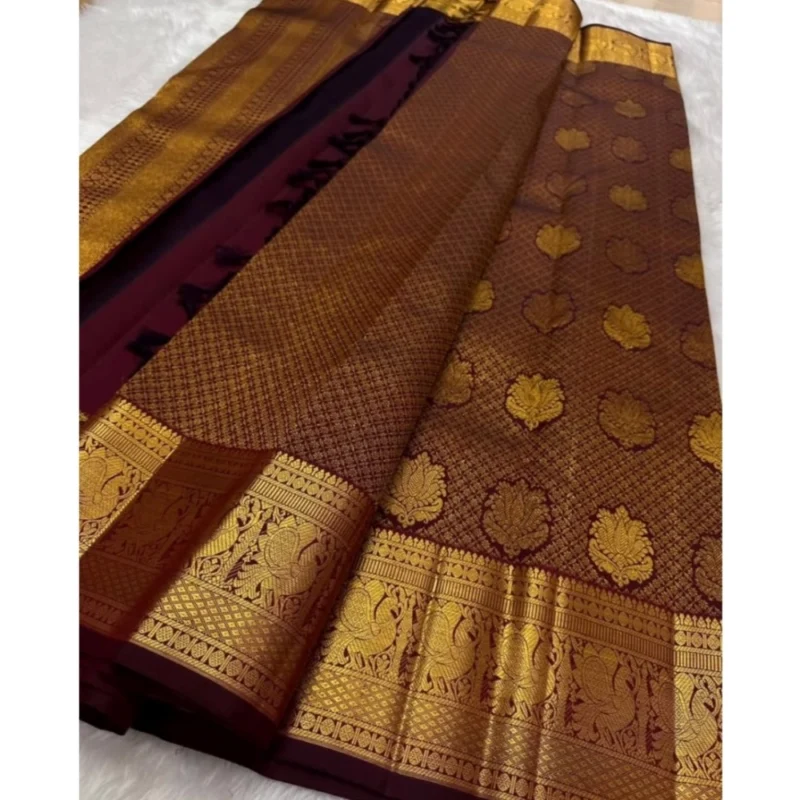 Alternative view of Women's Silk Printed Saree With Unstitched Blouse 5.5Mtr (Maroon)