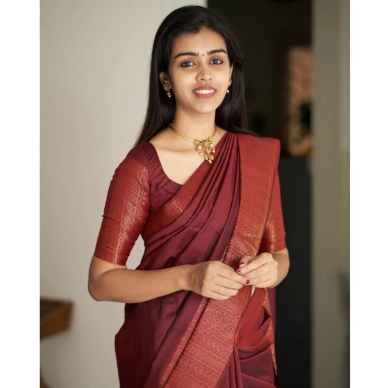Alternative view of Women's Silk Printed Saree With Unstitched Blouse 5.5Mtr (Maroon)