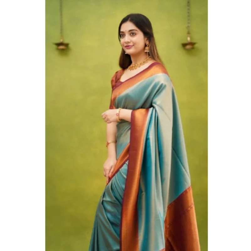 Alternative view of Women's Silk Printed Saree With Unstitched Blouse 5.5Mtr (Rama)