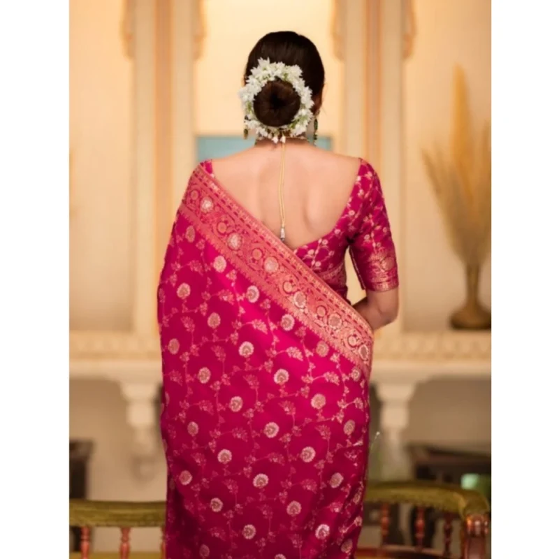 Alternative view of Women's Silk Printed Saree With Unstitched Blouse 5.5Mtr (Rani Pink)