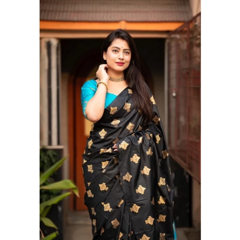 Alternative view of Women's Silk Printed Saree With Unstitched Blouse 5.5Mtr (Sky Blue)
