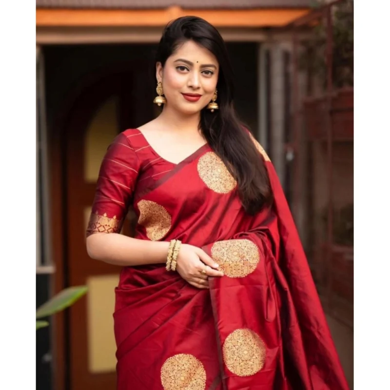 Alternative view of Women's Silk Printed Saree With Unstitched Blouse 5.5Mtr (Red)