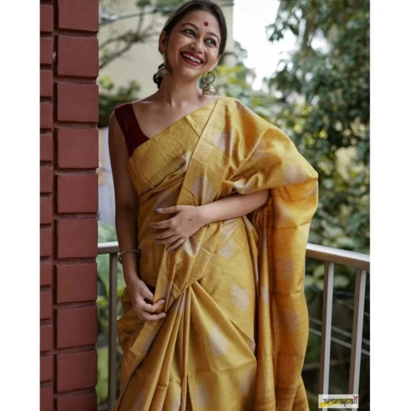 Alternative view of Women's Silk Printed Saree With Unstitched Blouse 5.5Mtr (Yellow)
