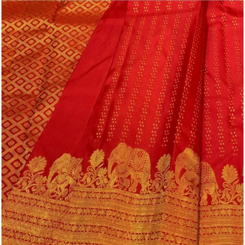 Alternative view of Women's Silk Printed Saree With Unstitched Blouse 5.5Mtr (Red)