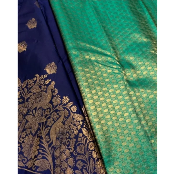 Generic Women's Silk Printed Saree With Unstitched Blouse 5.5Mtr (Royal Blue) - Image 2