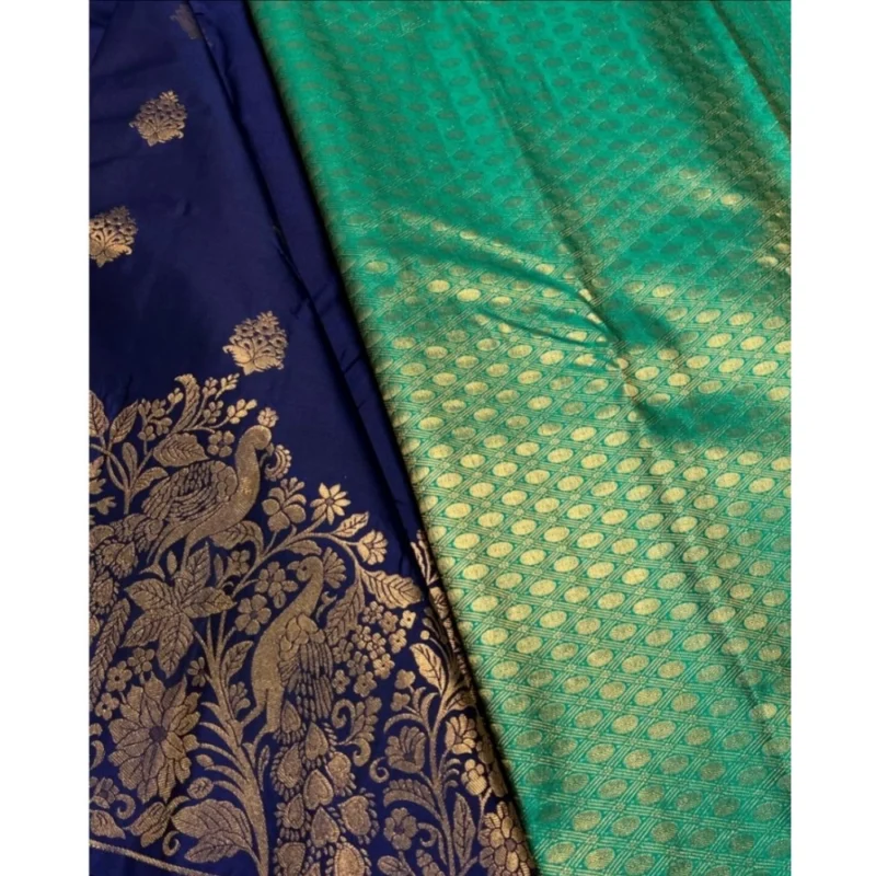 Alternative view of Women's Silk Printed Saree With Unstitched Blouse 5.5Mtr (Royal Blue)