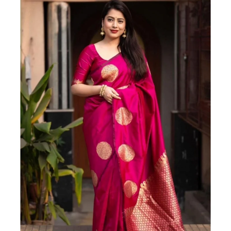 Alternative view of Women's Silk Printed Saree With Unstitched Blouse 5.5Mtr (Pink)
