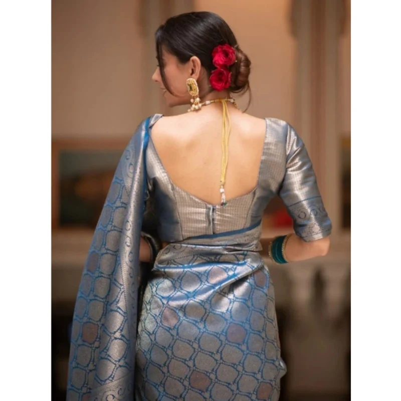 Alternative view of Women's Silk Printed Saree With Unstitched Blouse 5.5Mtr (Rama)