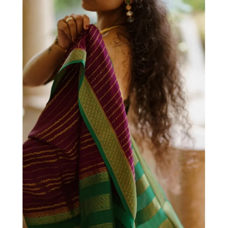 Alternative view of Women's Silk Printed Saree With Unstitched Blouse 5.5Mtr (Wine)