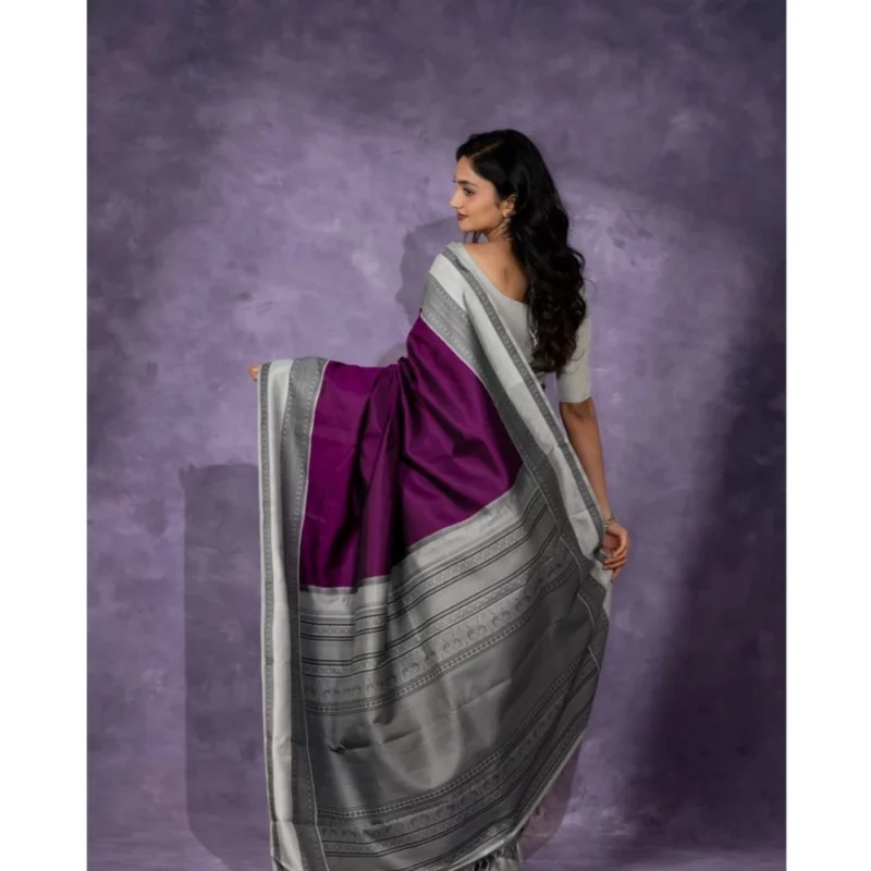 Alternative view of Women's Silk Printed Saree With Unstitched Blouse 5.5Mtr (Purple)