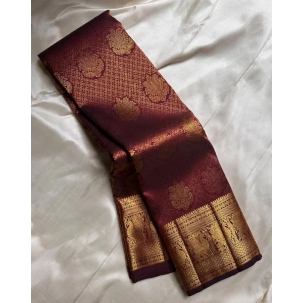 Generic Women's Silk Printed Saree With Unstitched Blouse 5.5Mtr (Maroon) - Image 3