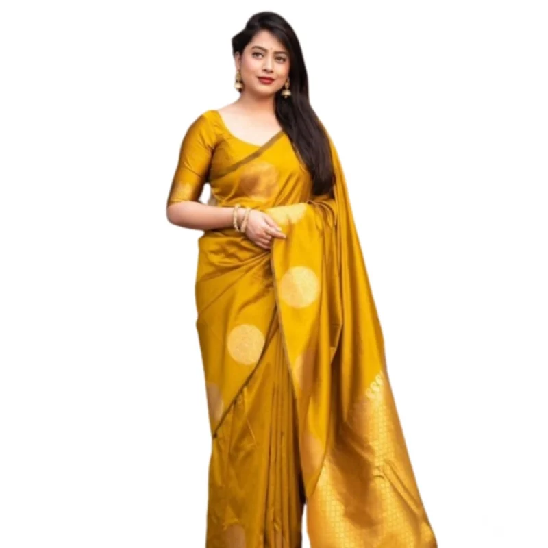 Alternative view of Women's Silk Printed Saree With Unstitched Blouse 5.5Mtr (Yellow)