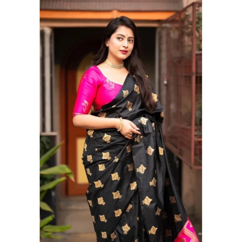 Alternative view of Women's Silk Printed Saree With Unstitched Blouse 5.5Mtr (Pink)