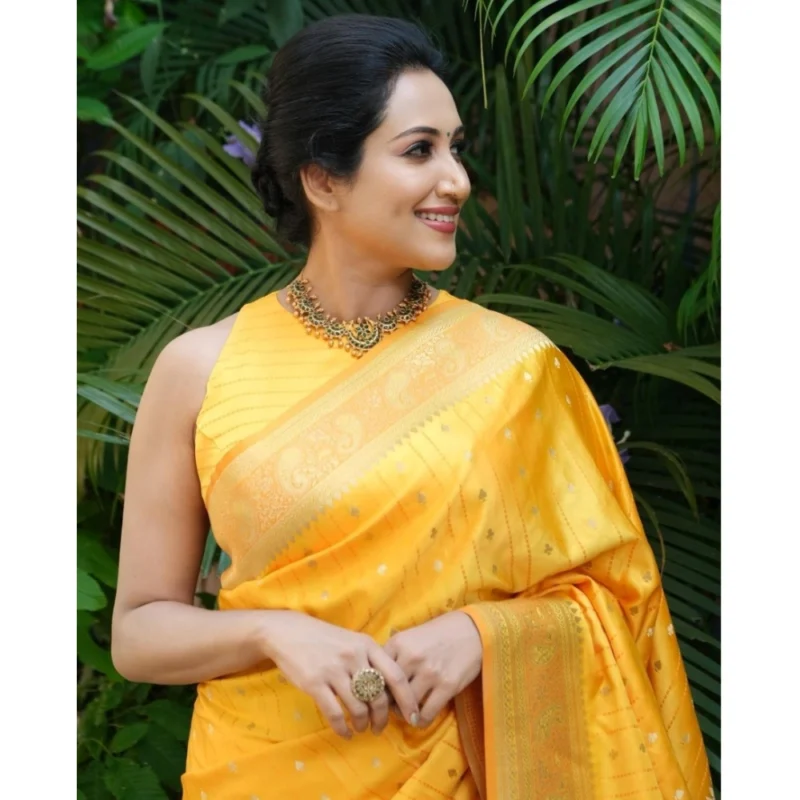 Alternative view of Women's Silk Printed Saree With Unstitched Blouse 5.5Mtr (Yellow)