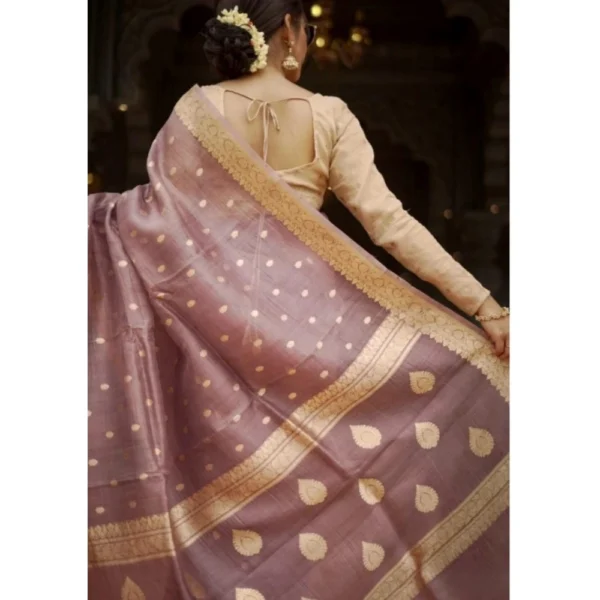 Generic Women's Cotton  Printed Saree With Unstitched Blouse 5.5Mtr (Rose Gold) - Image 3