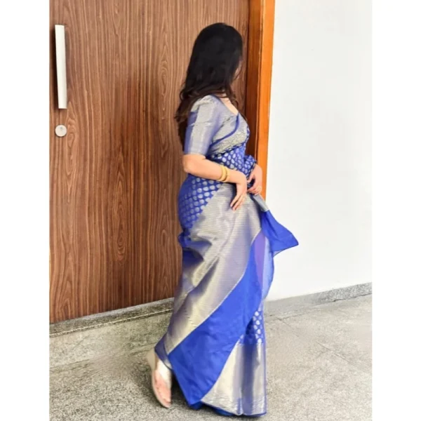 Generic Women's Silk Printed Saree With Unstitched Blouse 5.5Mtr (Royal Blue) - Image 3