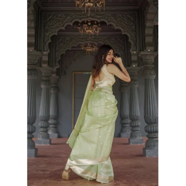 Generic Women's Cotton  Printed Saree With Unstitched Blouse 5.5Mtr (Pista) - Image 2
