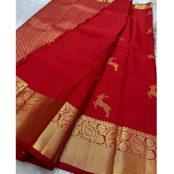 Generic Women's Silk Printed Saree With Unstitched Blouse 5.5Mtr (Red) - Image 2