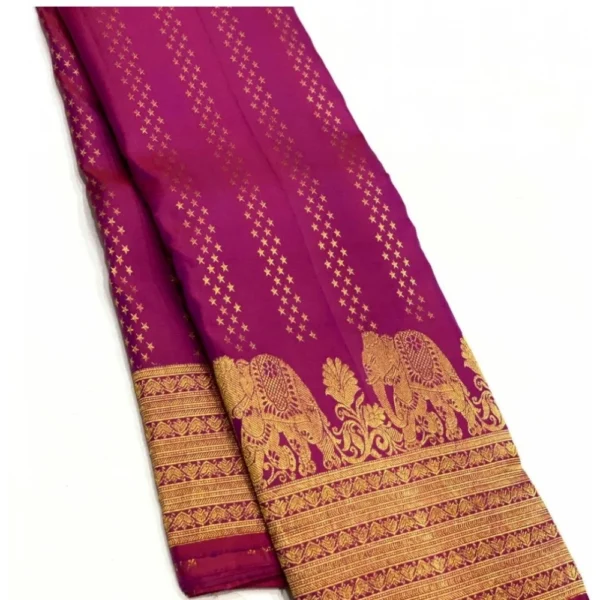 Generic Women's Silk Printed Saree With Unstitched Blouse 5.5Mtr (Rani Pink) - Image 2